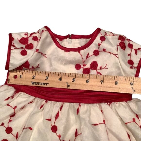 Bonnie Baby Dress White & Red Floral Embroidered Bow Back Size 3/6M - Picture 7 of 13